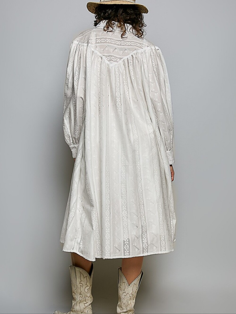 POL Ivory Embroidered Midi Dress with Puff Sleeves - Picture 4 of 6